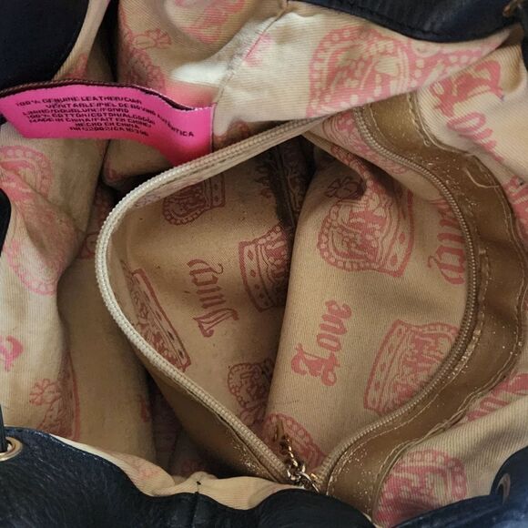 Vintage Juicy Couture Handbag Purse Black Leather w/ Gold Accents Shoulder - Picture 13 of 15